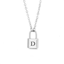 Initial Pendant Necklace Stainless Steel Unisex Figaro