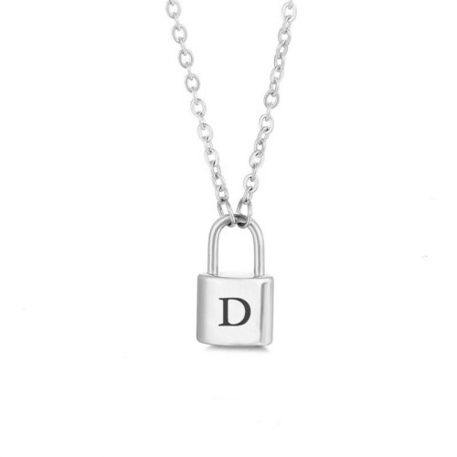 Initial Pendant Necklace Stainless Steel Unisex Figaro