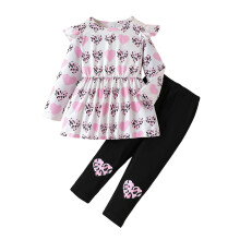Toddler Girls Leopard Hearts Outfit Set 2PCS Red 4-5 Years