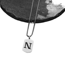 Initial Pendant Necklace Stainless Steel Square Letter A-Z