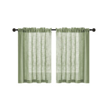 Olive Green Kitchen Curtains Linen Sheer Tier 2 pcs 30 inch