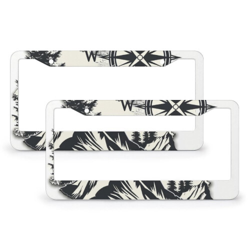 License Plate Frame Compass Design Aluminum 2 PCS