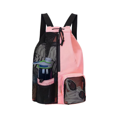 Swim Bag Mesh Drawstring Backpack with Wet Bag 1 Pack