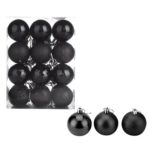 Black Christmas Ornaments Glossy Plastic 24 Pack 1.6 Inch
