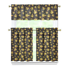 Kitchen Curtain Set Bamboo Maple Pattern Polyester 3-Pc