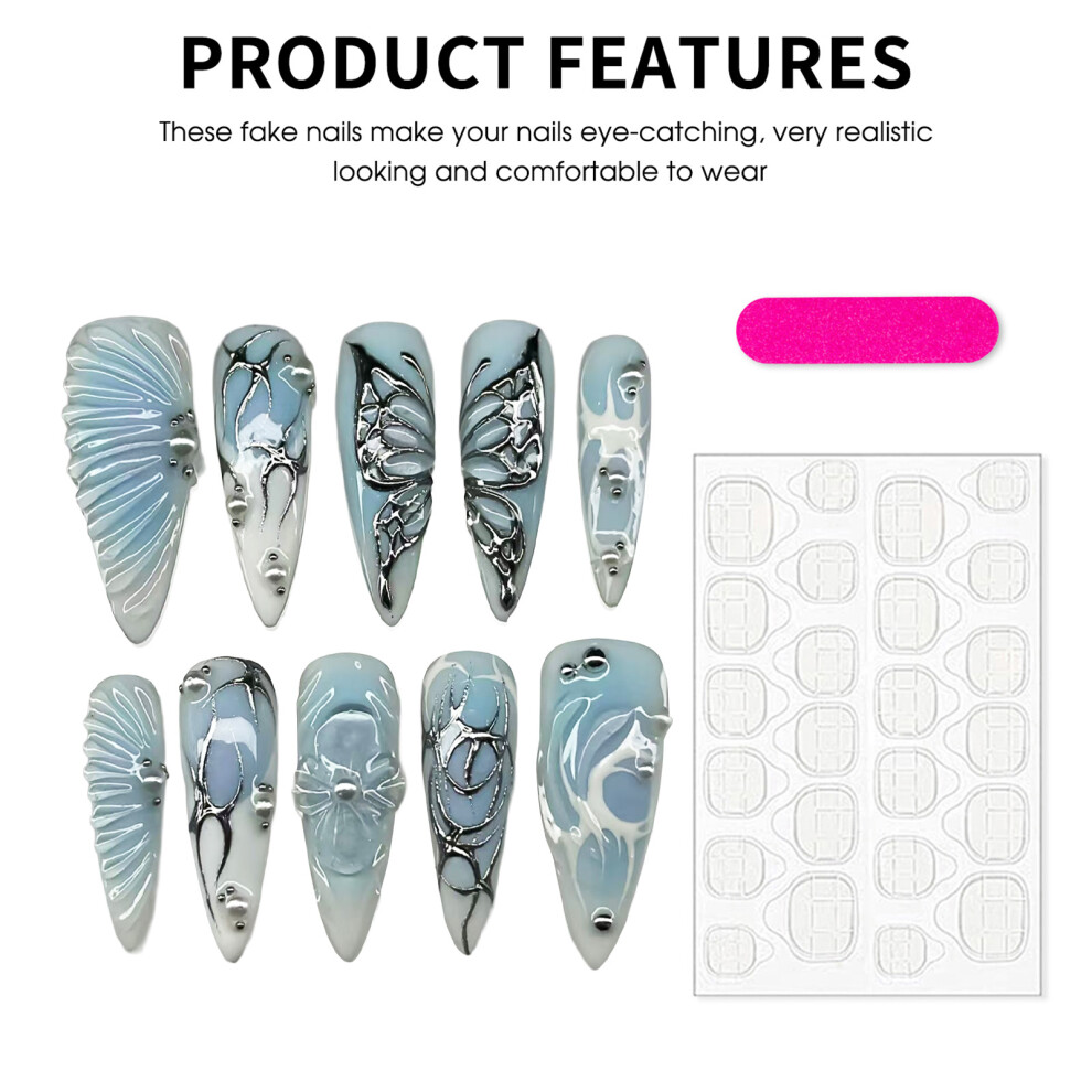 Creation-3C (Xs) 10Pcs Glitter Rhinestone Almond False Nails