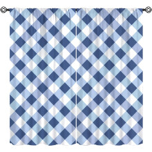 Plaid Curtains Dark Blue White Checkered Rod Pocket Thermal