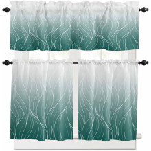 Turquoise White Ombre Kitchen Curtains 36 inch Rod Pocket
