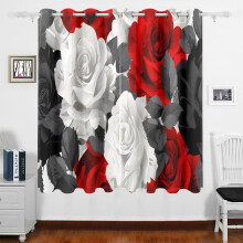 Red and Grey Rose Curtains Blackout 63 Inch 2 Panels