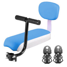 Bicycle rear saddle with backrest, handle, and pedals blue