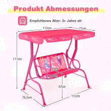 Kinderschaukel mit verstellbarem Sonnendach, Metallrahmen, Rosa