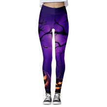 Women's Halloween Pumpkin Print Leggings Purple M
