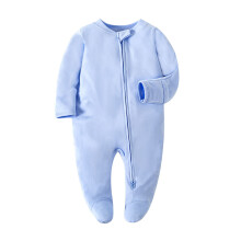 Baby Footed Pajamas Cotton Light Blue 3M