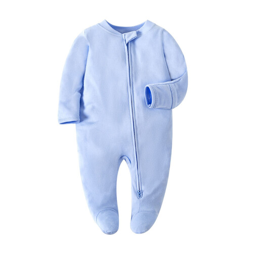 Baby Footed Pajamas Cotton Light Blue 3M