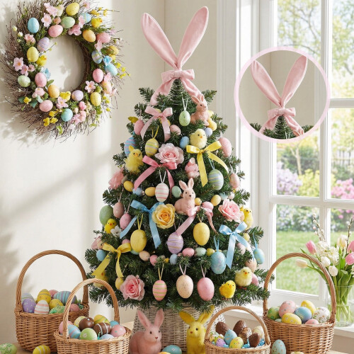 Easter Bunny Ear Tree Topper Pink Cloth Spring Base 37.5 cm