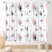 Mid-Century Modern Geometric Curtains Pink Gray 2 Panels