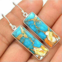 Boho Drop Earrings 925 Silver with Turquoise Tourmaline One