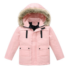 Kids Puffer Jacket Fleece Hooded Zip-Up Solid Pink 5 Years
