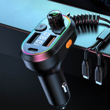 Bluetooth 5.0 FM Transmitter with Wireless Charger USB Fast