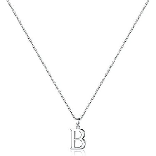 925 Sterling Silver Initial Pendant Necklace with Figaro