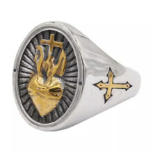 Sacred Heart of Jesus Cross Ring Stainless Steel Men's Punk