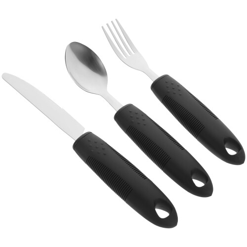 Supvox Adaptive Utensils for Elderly Care Black 3-Piece Set
