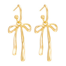Gold Bow Stud Earrings for Women with Pearl and Ribbon