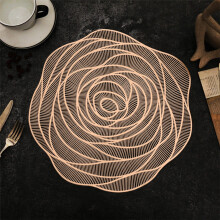 Round Washable Placemats 15 inch Rose Pattern Gold Silver