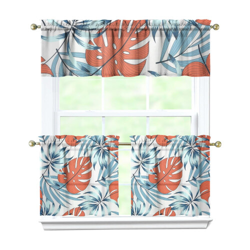 Kitchen Window Curtains Tropical Palm Floral Pattern