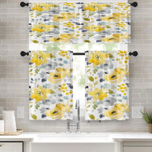 Spring Flower Kitchen Curtains Valance and Tier Set Yellow