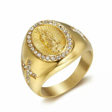 Gold Plated Cross Ring for Men Stainless Steel CZ Prayer