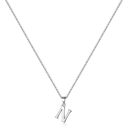 925 Sterling Silver Initial Pendant Necklace with Figaro