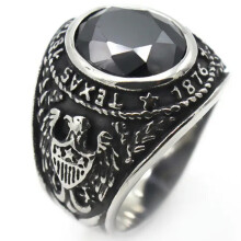 Texas 1876 University Ring Stainless Steel Black Agate