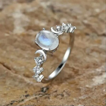925 Silver Gold Plated Oval Moonstone Ring Size 5-12