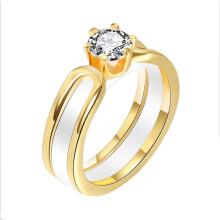 Women's Stainless Steel and Ceramic Wedding Ring with Cubic