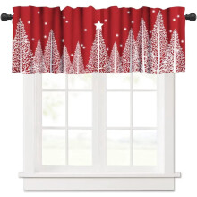 Red Christmas valance with white snowflakes 54 in W x 18 in