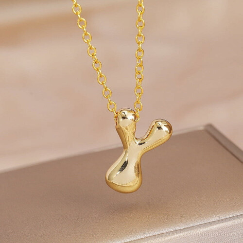 Bubble Letter Necklace Gold Plated Dainty Initial Pendant
