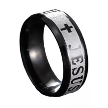 Men's Stainless Steel Jesus Cross Ring Size 6-12 Black