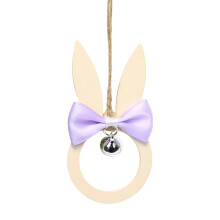 Wooden Easter Bunny Pendant Purple Bow Bell Ornament