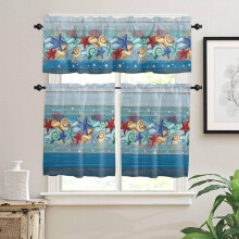 Blue Coastal Kitchen Curtains with Valances 24 inch