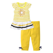 Completo estivo per bambina, top giallo con stampa floreale e