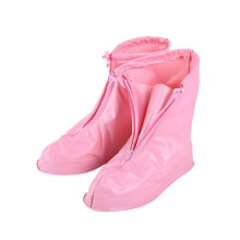 Kids Rainproof Shoe Covers Pink PVC Zippered Nonslip 8.5