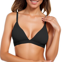 Schwarzes, ungefüttertes Triangel-Bralette für Damen mit tiefem V-Ausschnitt, nahtlos, ungefüttert