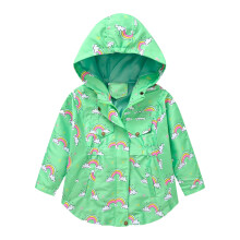 Manteau d'hiver coupe-vent pour fille, imprimé arc-en-ciel, capuche verte, taille
