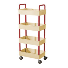 Chariot de rangement de cuisine rouge Ă 4 niveaux avec accoudoirs et roulettes