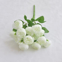 Bouquet artificiel de roses thé et de pivoines rose poudré, 15 têtes