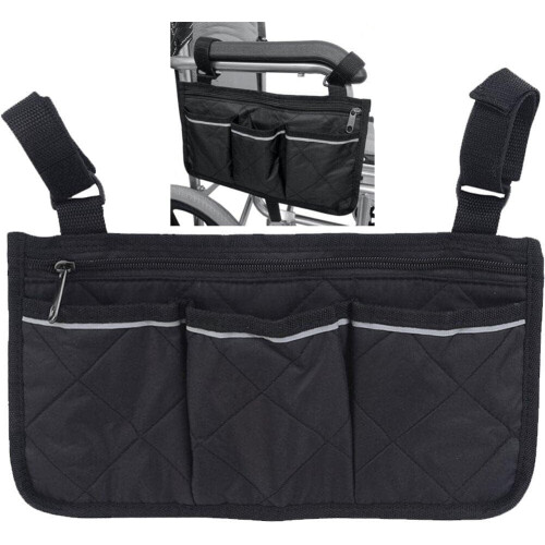 Borsa da bracciolo per sedia a rotelle impermeabile, nera