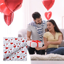Papier cadeau imprimé en forme de cœur, romantique, 1 rouleau