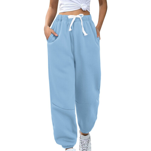 Fleece Pants Women High Waisted Sky Blue