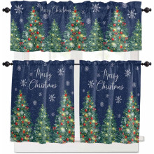 Christmas Tree Kitchen Curtains Rod Pocket 24 Inch Navy